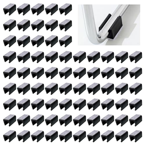 UFURMATE Chair Pads, 80Pcs 13mm Plastic Chair Leg Floor Protectors with Felt Pads, U Shaped Chair Tube Floor Protectors Non-Slip Rectangle Chair Legs Tips Caps for Round Sled Base Chair Leg (Black)