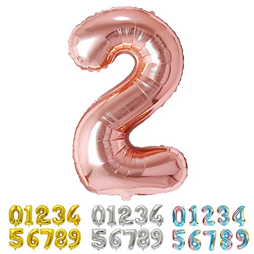 Ponmoo Birthday Ballon Chiffre 2 Rose 86cm, Ballon Age BirthdayBallons Numéro Anniversaire Chiffres 2 Ans Birthday Party - 34 Pouce Rose 2 Cover