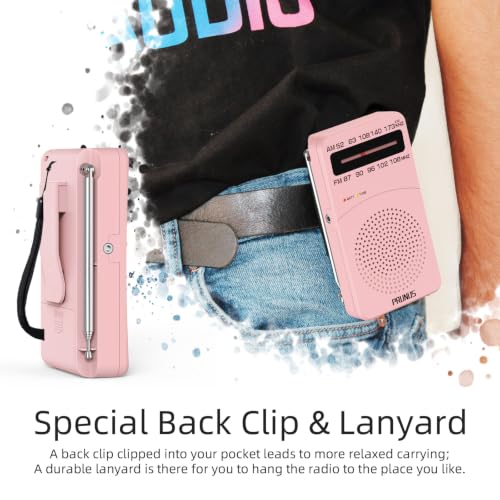 Image of PRUNUS J-166 Portable Radio AM FM, Battery Operated Radio | Tuning Light, Back Clip, Layard, Excellent Reception, AM FM Radios Portable, Transistor Radios