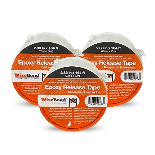 WiseBond 3-Pack Extra Wide Self-Releasing Epoxy Tape for Resin for Molds, River Tables, Heat Resistant, Medium Tack Resin Tape, 2.83 in x 164 ft Each