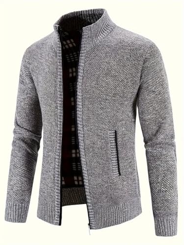 Mens Sweater Cardigan Full Zip Knitted Long Sleeve Sweaters Men Workout Outfits (US, Alpha, Small, Regular, Regular, Light Grey)2