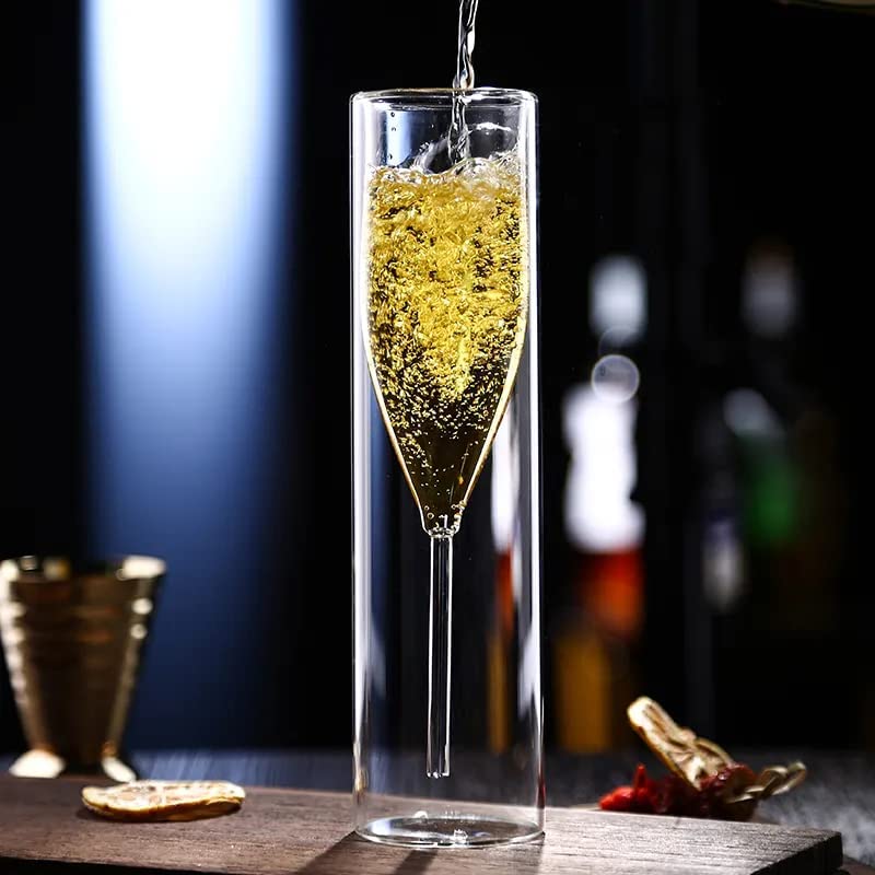 BOTIST Double Walled Champagne Glasses- 150 ml.| Transparent Sparkling Wine Glass Set - Pack of 1 2