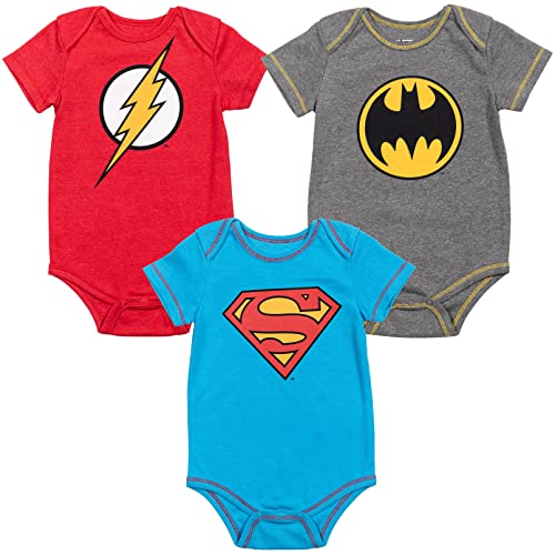 Image of WARNER BROS DC Comics Justice League Baby 3 Pack Bodysuits Newborn to Infant Sizes (Newborn - 24 Months)