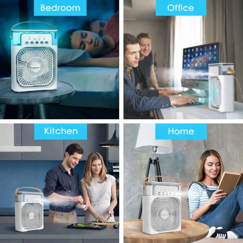 Image of Mini Air Cooler for Room, Portable Personal USB Air Cooler with Water Tank & LED Light, Silent Desk Table Cooler for Bedroom, Office, Study, Travel Cooling Fan