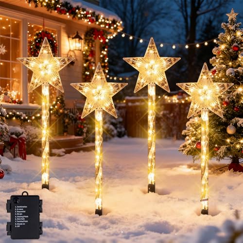 4Pcs Stern Lichterketten LED Außen,Weihnachtsbeleuchtung Außen...