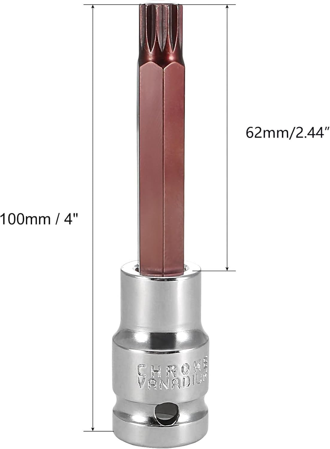 TOP-VIGOR Triple Square Spline Bit Socket, 1/2" Drive x M10 (10mm) Key Socket, Premium S2 Steel Bits, Bit with 4" Length for Torque Wrench, Ratchet Wrench, Impact Power Drills, Slide Bar