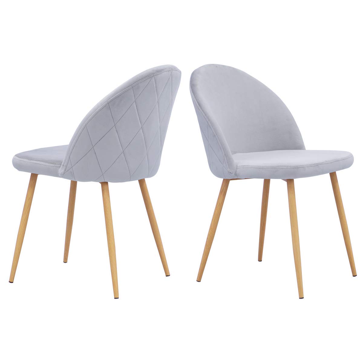 Mellcom Dining Chairs Mid Century Modern Accent Velvet Leisure Chairs Upholstered Side Chairs with Metal Legs for Home,Set of 2/Grey