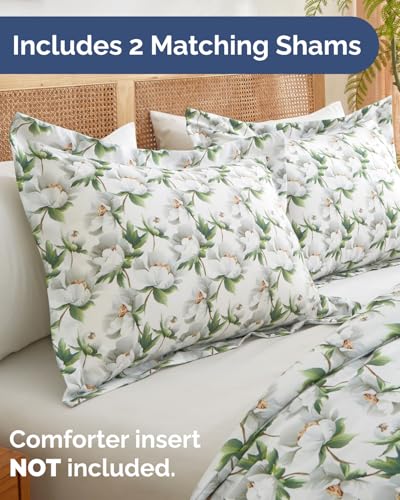 Image of Duvet Cover Cal King Size Set - Extra Soft Floral Duvet Cover 104 x 98 with 2 Pillow Shams - Comfy, Breathable Floral Bedding Set - Hotel Luxury & Fade Free w / Zipper Closures & Ties - Magnolia Garden