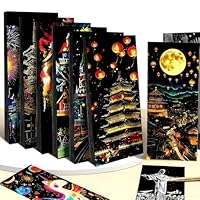 KAYSENSUK 8Pcs Scratch Art Kit for Kids, 96 Sheets Rainbow Magic Scratch Paper with 8 Themes & 6 Wooden Stylus, Craft Kits for Kids Age 3-12, Art Supplies for Girls Boys Birthday Gifts