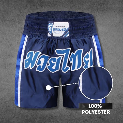 Foto von Farabi Sports Muay Thai Short - Kickboxen Hose zum Training, Käfigkämpfen, Übung, Trauben, Lauf- und Kampfkunst Thaiboxen Hose (Navy Blue, XL)