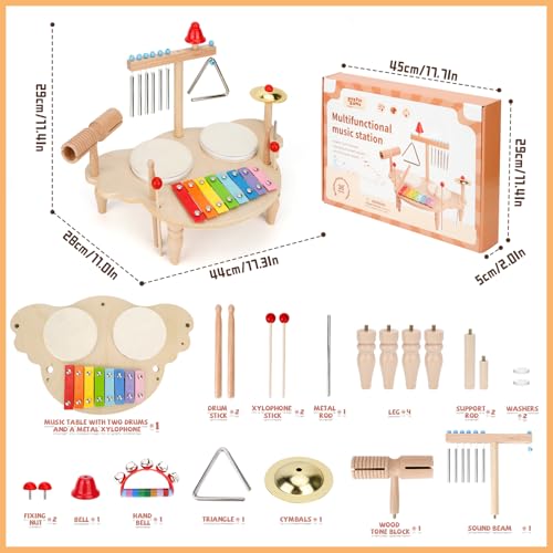 Baby Drum Set 7 in 1 Baby Toys Musical Instruments Montessori Toys for Babies Kids Drum Set Child Music Table Toddler Drums Kit Xylophone Montessori Music Toy for Boys Girls Gifts - Image 3