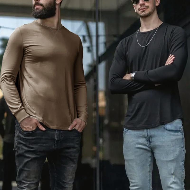 Mens 3 Pack Cotton Hipster Longline T Shirts Curved Hem Plain Hip Hop Short Sleeve Tee Fitted Casual Drop Cuts Crewneck - Image 2