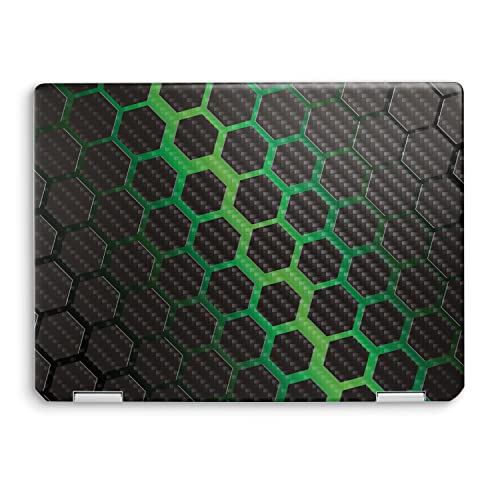 Image of MightySkins Carbon Fiber Skin Compatible with HP Spectre x360 14 inch (2022) Full Wrap Kit - Green Hex | Protective, Durable Textured Carbon Fiber Finish | Easy to Apply | Made in The USA