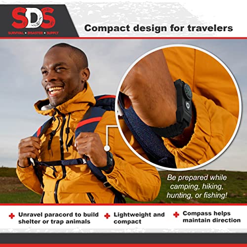 Sds Survival Paracord Bracelet 2Pk Black 7-In-1 Tactical Bracelet - Emergency Whistle, Compass, Light, And Fire Starter #TOP4