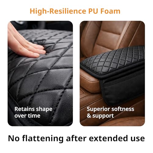 Image of FOVERA Car Armrest Pad PU Foam Cushion with Premium Rexine Cover for Comfortable Driving | Ergonomic Center Console Armrest Support for Cars | Soft & Durable Padding for Long Drives, Black