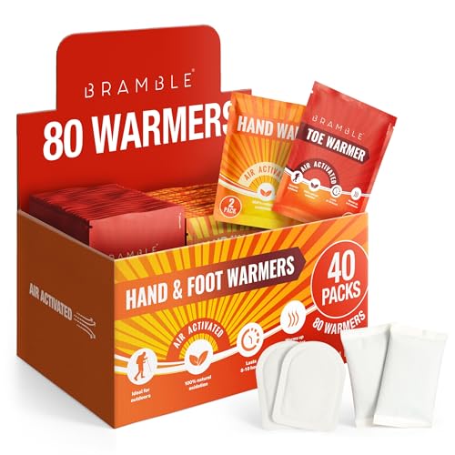 BRAMBLE 80-Pack Warmers - 40 Hand Warmers & 40 Foot Warmers - Long-Lasting Heat Packs (8hrs +) for Outdoor Activities, Sports, and Cold Weather