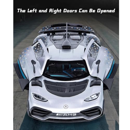 Image of 1:24 AMG ONE Diecast Metal Car Pull Back Alloy Model Toy with Openable Doors Lights & Sound Realistic Collectible Supercar Gift for Kids Boys & Car Enthusiasts (Silver)
