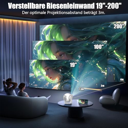 Mini Beamer Unterstützt 4K & 8K 1080P, Smart Beamer mit 5G WiFi 6 BT 5.4, Android 14-System, Tragbarer Projektor 270° Dreh mit HDMI/USB/DC, 8G Speicher, Auto Horizontal Trapezoid Correction (Weiß) – Bild 6
