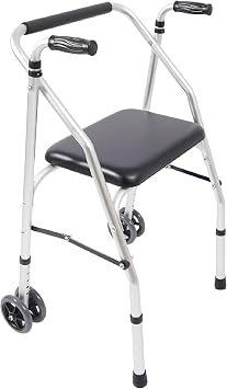 Standard Walker, 2 Wheel Walker Adjustable Height, Aluminum Folding Walkers with Seat, Light Weight Walker, Narrow Walker Support up to 350lbs