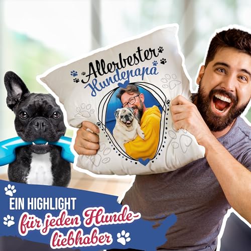 Print Royal PR Hunde-Kissen mit Foto Allerbester Hundepapa - Geschenk für Hundefreunde zum Geburtstag | Personalisiertes Geschenk, inkl. Füllung, Weiß