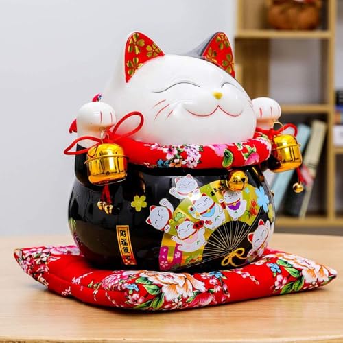 Ceramiczny kot szczęścia, Porcelanowa figurka kota, czarna skarbonka z kotem na szczęście, ozdoba Feng Shui do domu