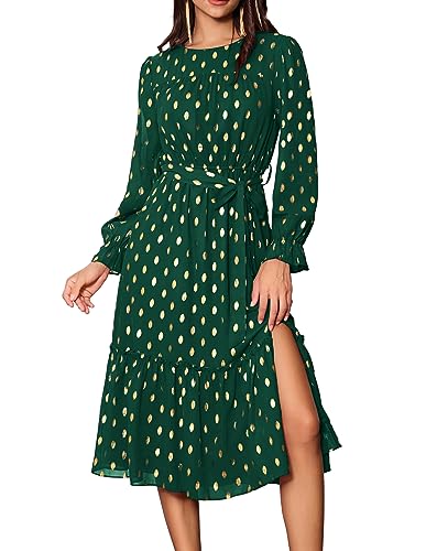 GRACE KARIN Damen Kleid Langarm - A-Linie Mit Elastischem Bund Und Taschen