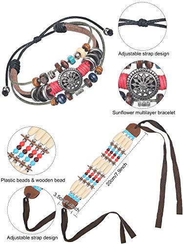Hicarer 5 Pieces Indian Native American Jewelry Set Includes Feather Headdress Faux Peacock Feather Hair Band Boho Dream Catcher Dangle Earrings Choker Necklace Bracelet for Women Catcher Tassel