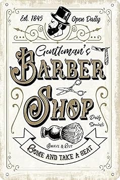 Retro Gentleman Barber Shop Metal Tin Sign Vintage Hair Stylist Wall Art Plaque for Club or Garage Decor, 8x12 Inch