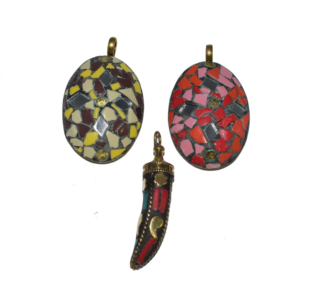 3 Pcs Pack Random Mix Nepali Tibetan Style Metal Pendants New Trend for Jewellery Making (BNNP-02)-image-37