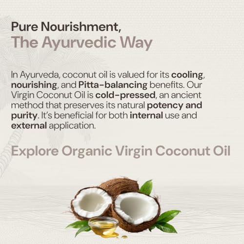 Image of Maharishi Ayurveda Organic Certified Virgin Coconut Oil | Cold-Pressed, Unrefined & Chemical-Free | For Cooking, Skin & Hair Nourishment | 500 ml (Glass Jar) Pack of 2