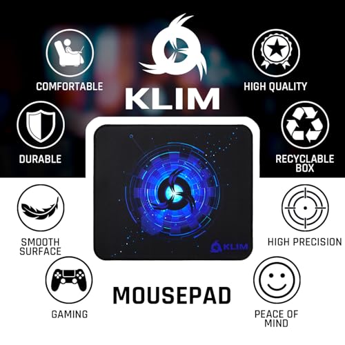 Image of KLIM Mousepad M - Extended Surface - Medium Gaming Mouse Pad - Non-Slip Rubber Base - Stitched Edges - High Precision Textured Surface - 320 x 270 x 4 mm - Blue