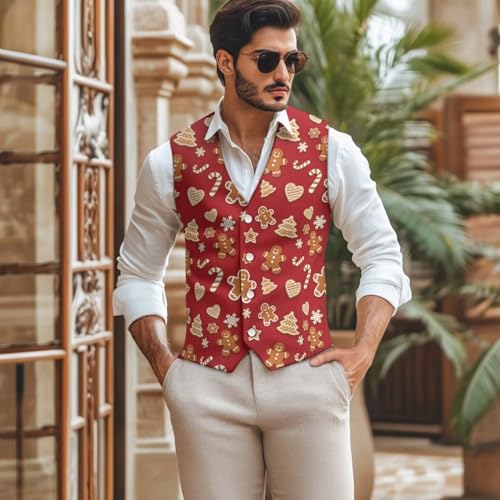 Slim Fit Men's Christmas Suit Vest for Party Banquet V-Neck Mens Suit Vest Lightweight Men Waistcoat With Strap2
