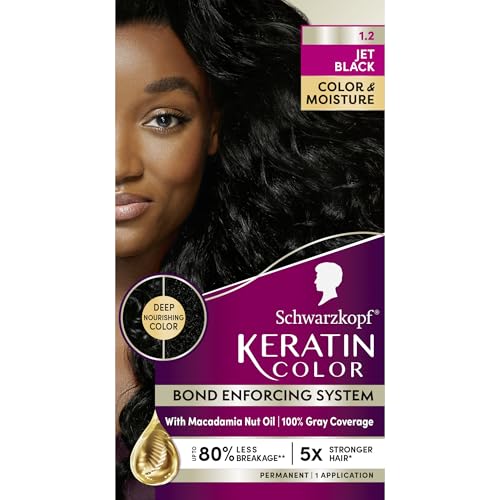 Schwarzkopf Keratin Permanent Hair Dye Cream, 1.2 Jet Black