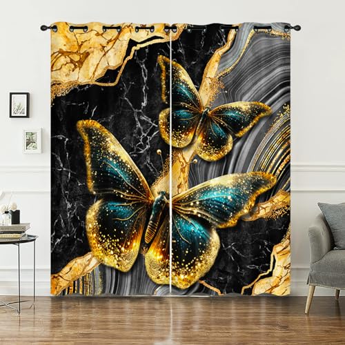 AILONEN Beautiful Butterfly Window Curtains, Golden Wings Tiers for Girls, Kids, Watercolour Print Treatment for Bedroom Living Room, 38