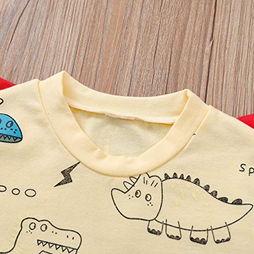 Infant Toddler Baby Boys Clothes Set Short Sleeve Dinosaur Print Sweatshirt Top Tank Short 2Piece Summer Outfits (Patchwork+Apricot, 18-24 Months)