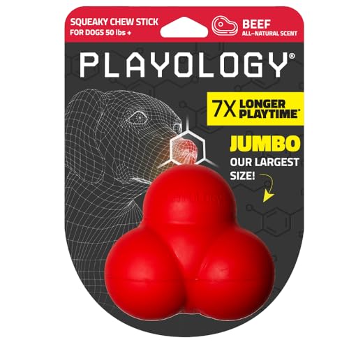 Playology Squeaky Bounce Ball for Large to X-Large Dogs 50lbs & up | Engaging All-Natural Beef Scented Dog Chew Toy for Tough Chewers | Easy to Clean, Interactive & Non-Toxic Materials