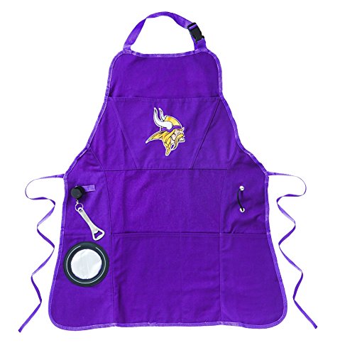 Team Sports America NFL Minnesota Vikings Grill Chef Aprons for Men and Women with Pockets Adjustable Straps Bottle Opener and Insulated Beverage Holder Cooking Kitchen Apron