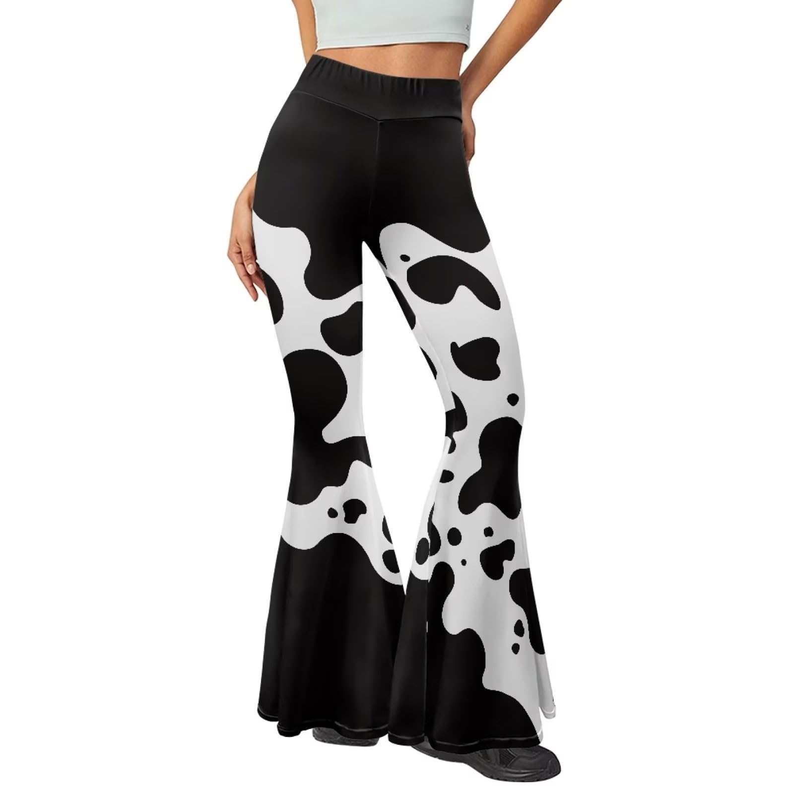 TODIYADDU Artistic Cow Print Flare Workout Pants for Women Trendy Bell Bottom Leggings Plus Size Wide Leg Yoga Pants for Pilates Sports Running Travel High Waisted Yoga Pants for Women Gifts, M