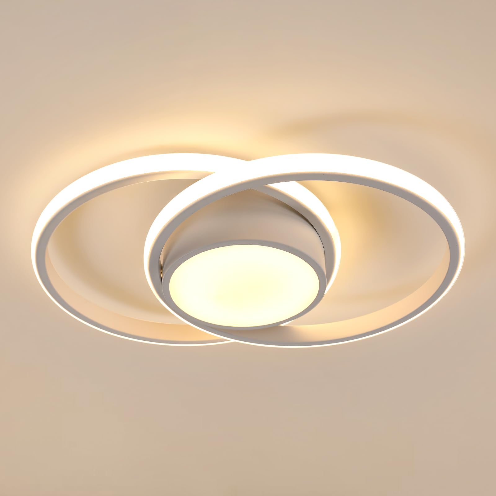 AUA LED Modern Ceiling Light, 39W 3000K Energy-Efficient Round Ceiling Light Fixture, 15.7" for Bedroom, Kitchen, Hallway, Dining Room, Entryway, White