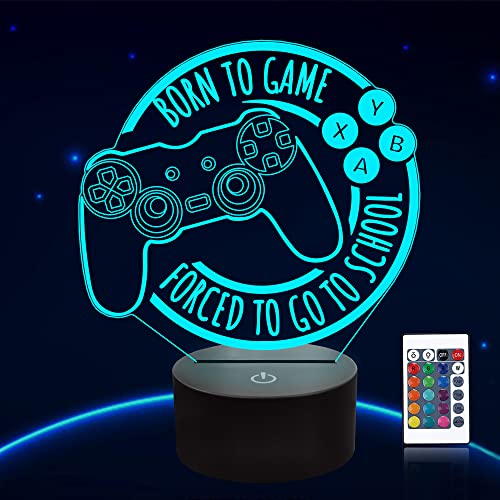 Veilleuse de jeu 16 couleurs changeantes avec télécommande Anywin,Cadeau de jeu pour chambre d'enfant, joueur de jeu, Born to Game Forced to Go to School Lamp Cover