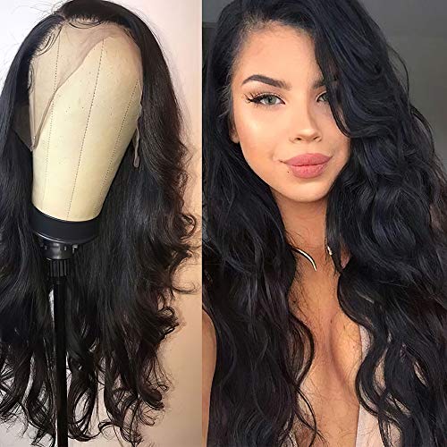 Veravicky Body Wave Lace Front Wigs Human Hair 13x4 Pre Plucked Brazilian Virgin Hair Wigs for Women 150% Density Natural Black Wig(20Inch 1B Body)