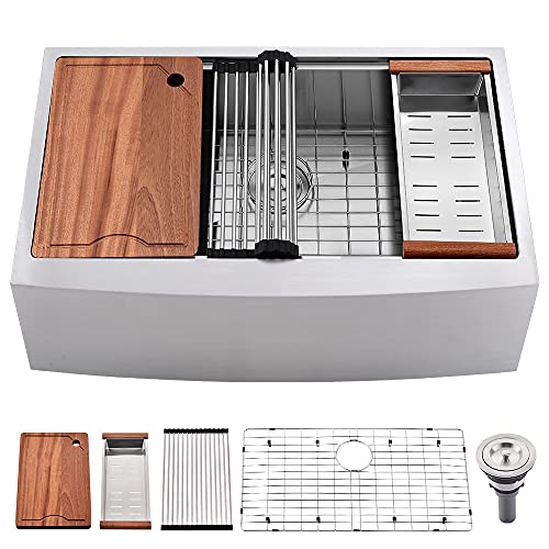 SOMRXO Küchenspüle aus 36 Edelstahl, Bauernhaus-Design, 91,4 cm, Schürze, Bauernhaus, Küchenspüle, Arbeitsplatz, 16 Gauge, Edelstahl, Küchenspüle, Einzelschüssel Cover