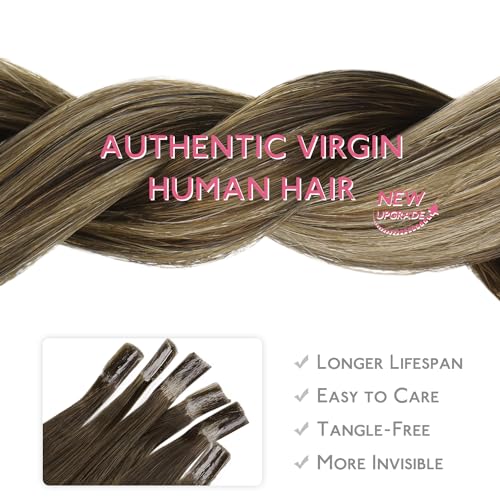 Image of WENNALIFE U Tip Hair Extensions Human Hair, 50g 50s 20 Inch Balayage Chocolate Brown to Caramel Blonde Remy Hair K Tip Hair Extension Real Human Hair Invisible Straight Keratin Hair