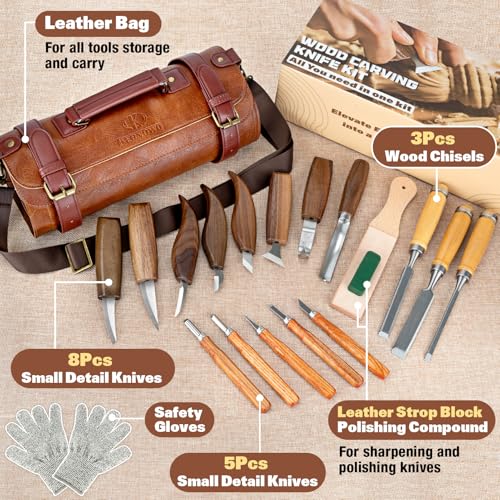 20Pcs Wood Carving Tools Leather Bag