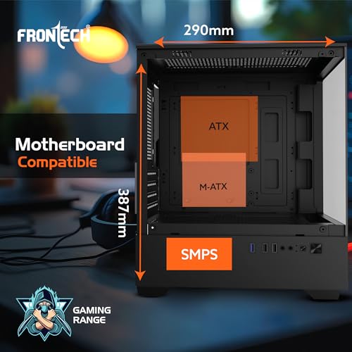 Image of Frontech Sting Gaming Cabinet | Mid-Tower PC Case | ATX & m-ATX Support | Tempered Glass Front & Side Panel | 3 Pre-Installed 120mm RGB Fans | USB 3.0 I /O | Bottom PSU Mount (FT-4348)