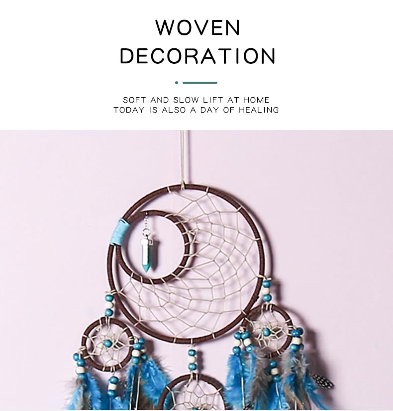 Dream Catchers 5-Layer Design with Blue Feather & Turquoise Beads, Wall Hanging Decor Wall Art, Boho Home Decoration Non-Toxic 58" Statement Piece for Girls Boys Adults - Image 6