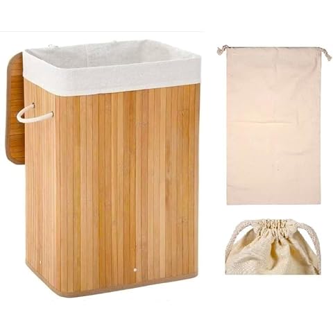 Cesto de Bambú con Tapa para la Ropa Sucia 80 L Cover