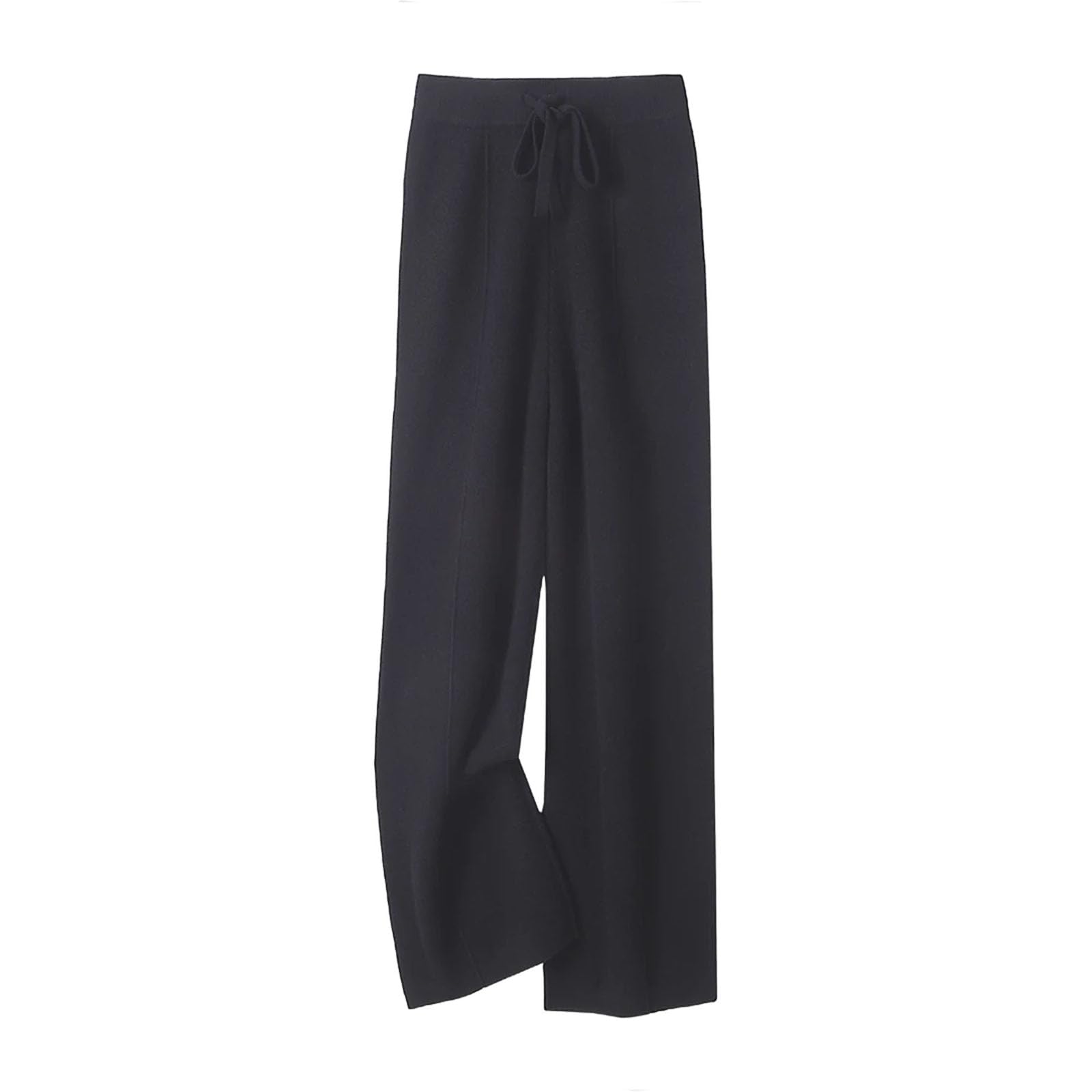 Merino Wool Pants Womens Casual Wide Leg Trousers Middle Seam Knit Cashmere Soft lace up Trendy Lounge