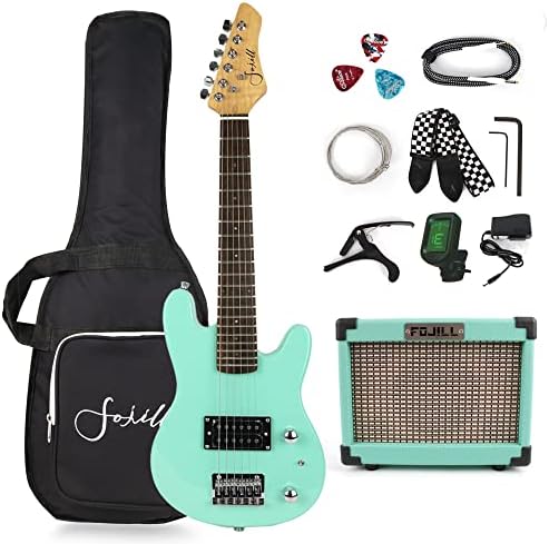 Fojill 30 Inch kid Children Junior Electric Guitar Beginner Kit Combo Bundle Mini Set Starter Package for Teens Youth with Amplifier, 600D Bag, Tuner, Capo,Picks, Cable, Strap, Extra Strings