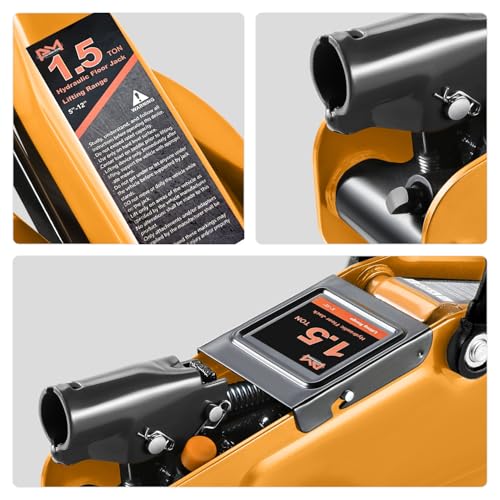 Image of PM PERFORMOTOR Low Profile Hydraulic Trolley Service /Floor Jack, 1.5 Ton (3000 lbs) Capacity, Lifting Range 5.3 inch-12 inch,Orange,PM-TOL-FJ15-OG